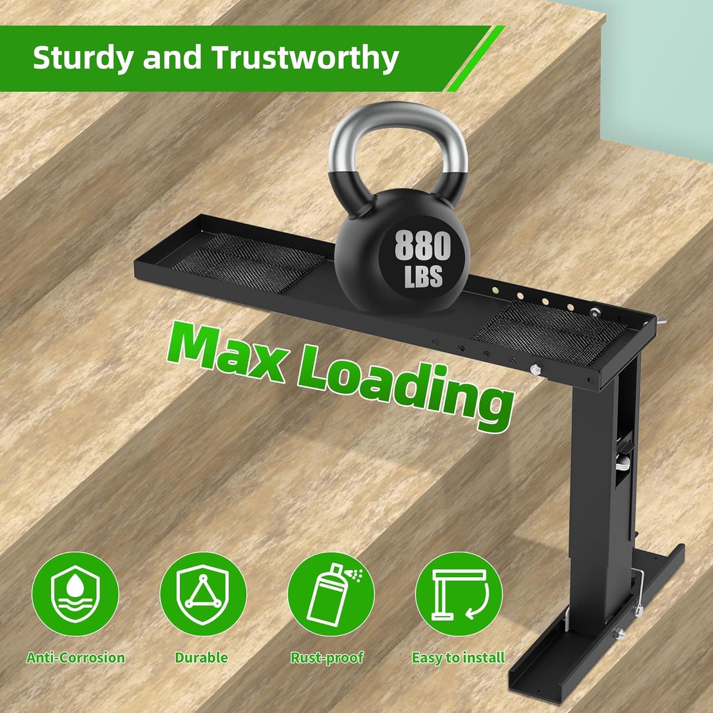 Ladder Leveler Heavy-Duty Stabilizer & Leveler with 880lbs Capacity, Adjustable Height/Length for Extension Ladders, Non-Slip Feet（Black）