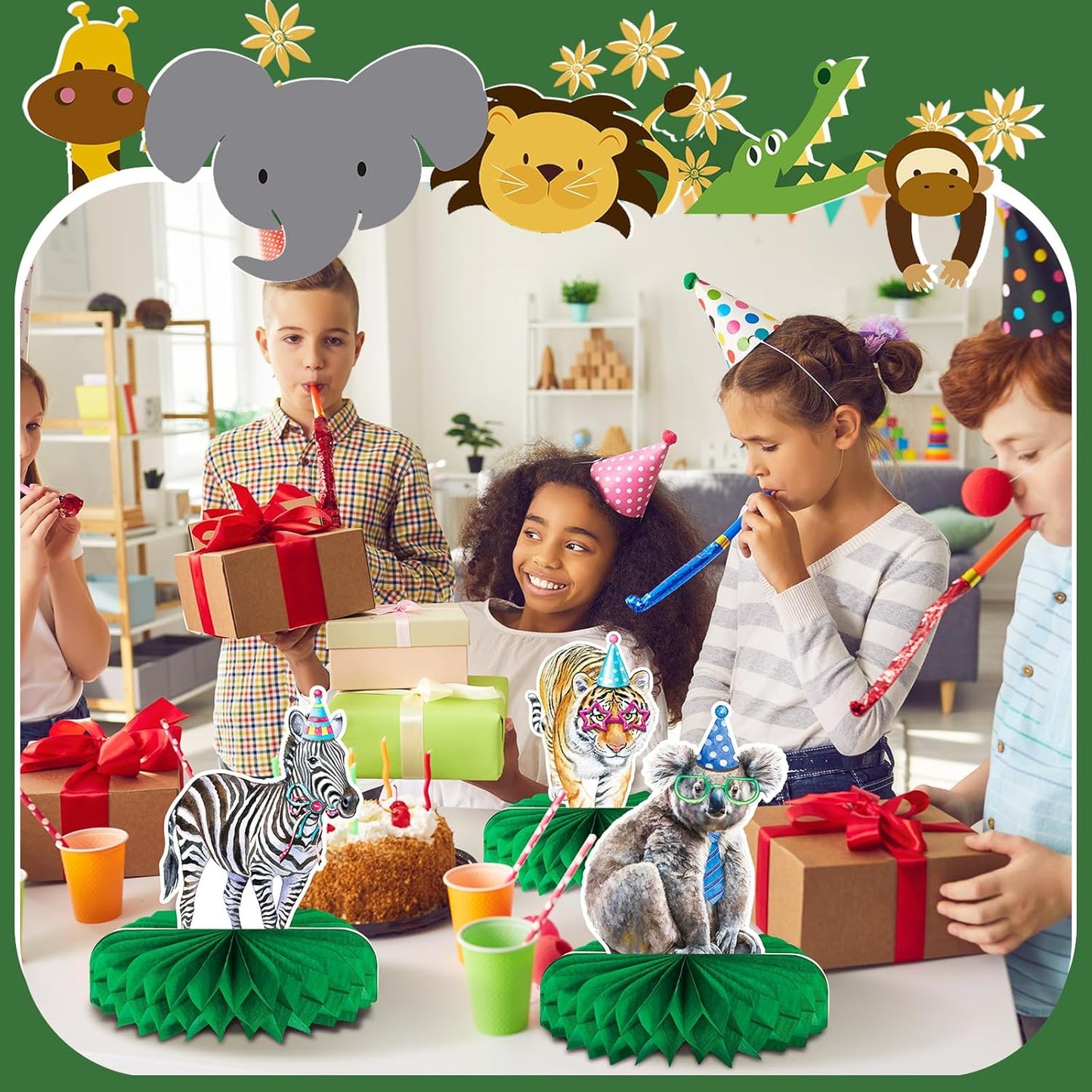 Yeaqee 12 Pcs Jungle Animals Honeycomb Centerpieces Safari Themed Birthday Party Supplies Wild Animals Jungle Party Decorations Baby Shower Table Decorations Centerpieces (Fresh Style)