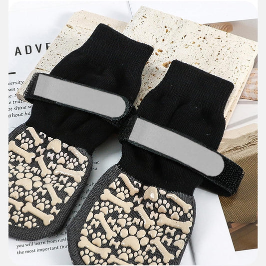 Anti Slip Dog Socks to Prevent Licking Paws, Dog Booties Shoes for Hot Pavement, Dog Socks with Grippers for Hardwood Floors, Senior Dog, Paw Protector (XS, Bone Pattern)