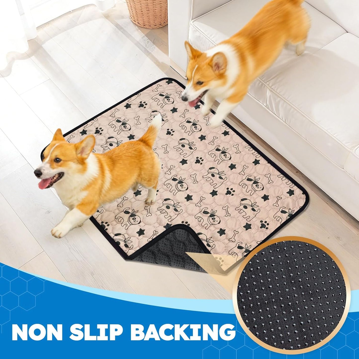 Washable Pee Pads for Dogs, Absorbent Reusable Puppy Training Pads, Leakproof, Non-Slip, Waterproof Cat Doggie Pad Pet Potty Mat for Indoor&Outdoor, Whelping, Playpen, Crate, Coffee 18"x24"