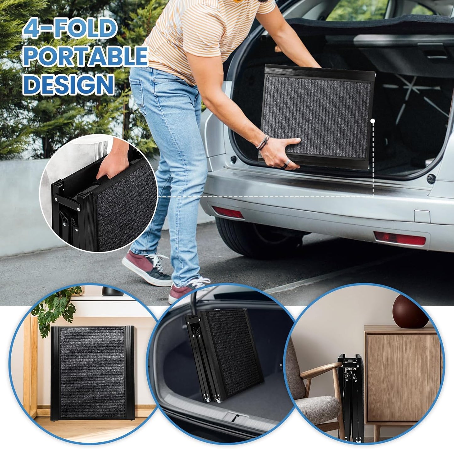 Dollate 71" Long Dog Ramp for Car,17" Wide Foldable Dog Ramps for Large Pet with Non-Slip Rug Surface,Up to 250 LBS for Car, SUV & Truck-L