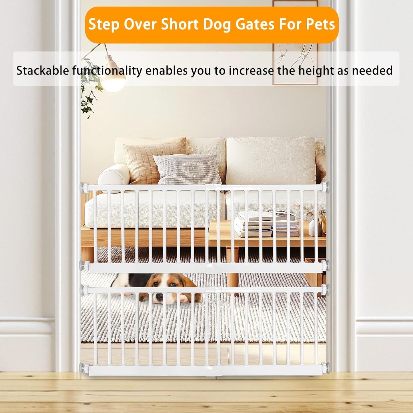 Dog Gate, SHYUJAJIE Adjustable Extra Wide Short Dog Gate,Small Pet Gate with 4 Extension Kits, Pressure Mounted for Doorways & Stairs (White, 18-48" W*14" H)