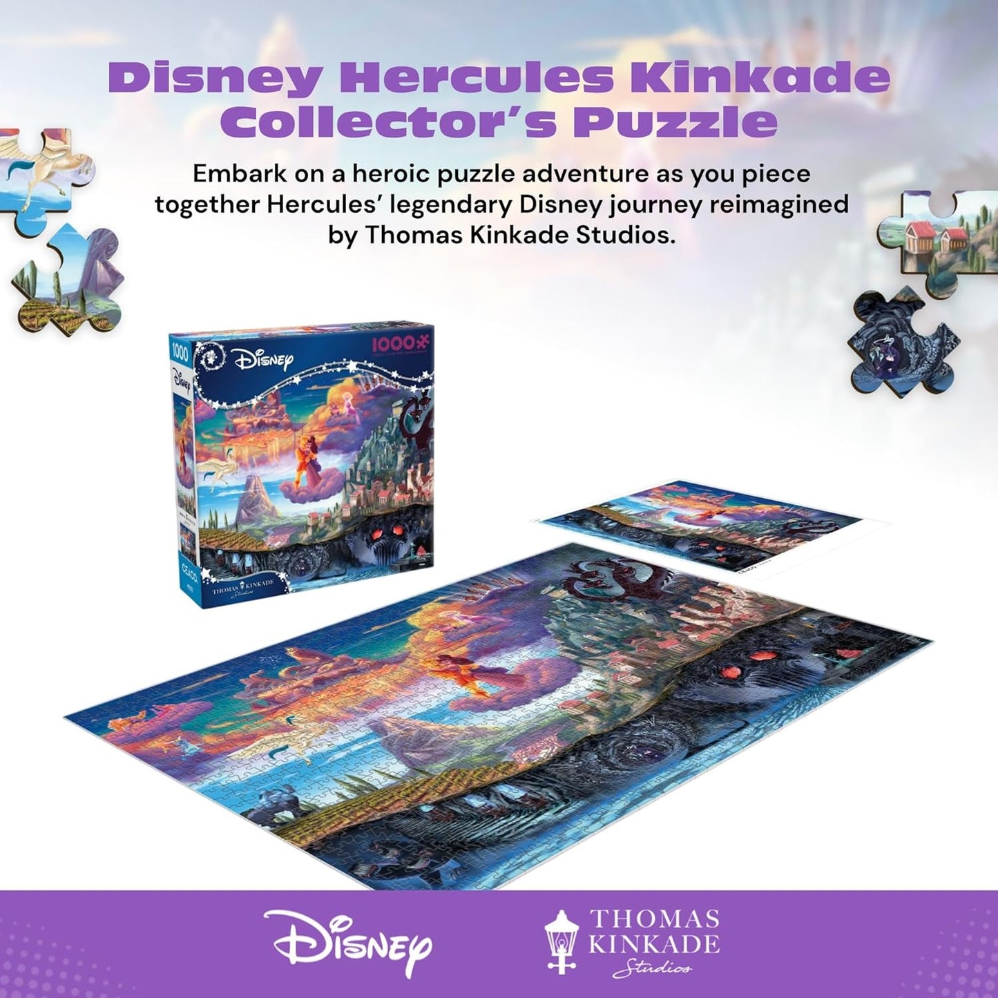 Ceaco Thomas Kinkade Puzzles – Disney’s Hercules 1000 Piece Jigsaw Puzzle, Disney Puzzle for Adults with Premium Board & Poster
