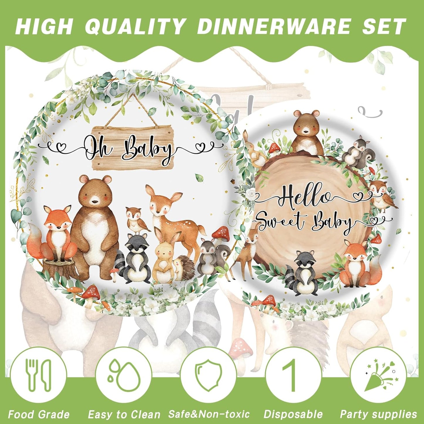 142pcs Woodland Animals Baby Shower Decoration Pack Forest Animal Neutral Gender Reveal Party Supplies Woodland Themed Birthday Party Ideas Set