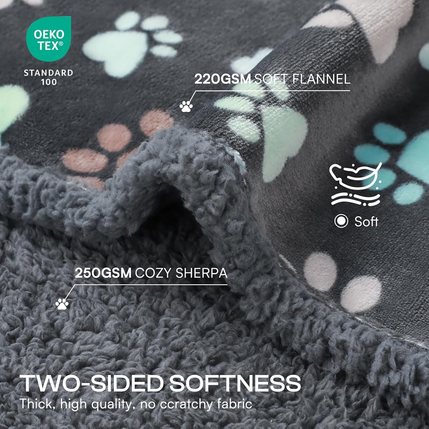 Luciphia Waterproof Pet Blankets for Couch Sofa Bed Cover Cat Liquid Pee Proof Washable Soft Fluffy Large Dog Blanket Reversible Furniture Protection Puppy Grey Paw Thicken King Size（100" x 85"）