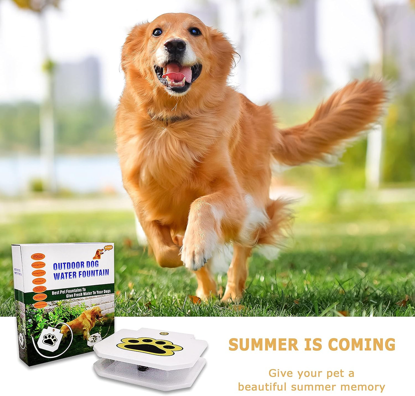 Dog Water Fountain Outdoor, Dog Sprinkler, Paw Activated Drinking, Dog Water Fountain with Hose, Equipped with Interactive Claw Foot Valve, Pure Copper Valve Core, Easy to Train