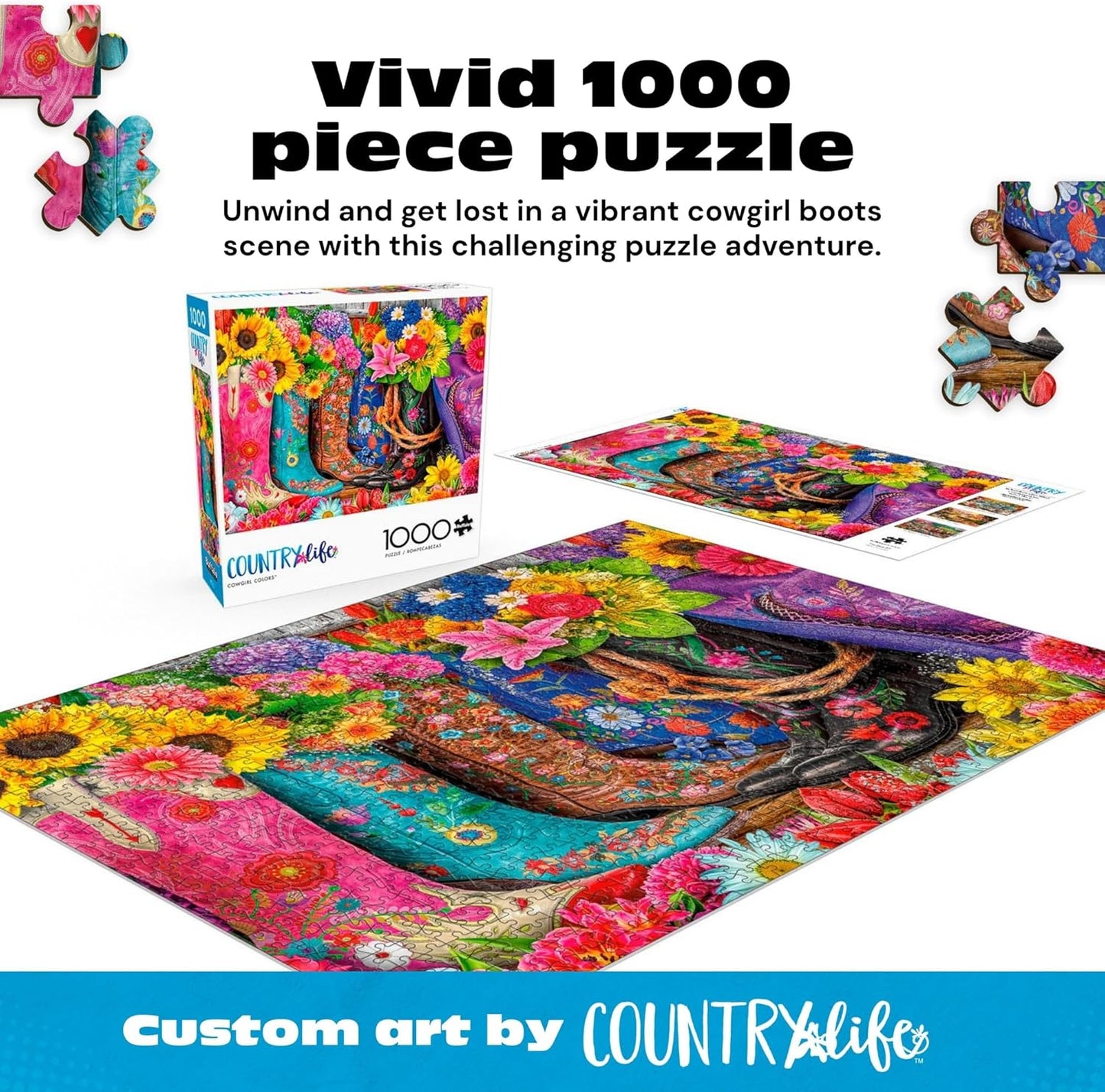Buffalo Games - Cowgirl Colors - Lars Stewart - 1000 Piece Jigsaw Puzzle for Adults, Vibrant Floral Western Art, Challenging Puzzle for Game Nights, Finished Size 26.75 x 19.75, Made in the USA