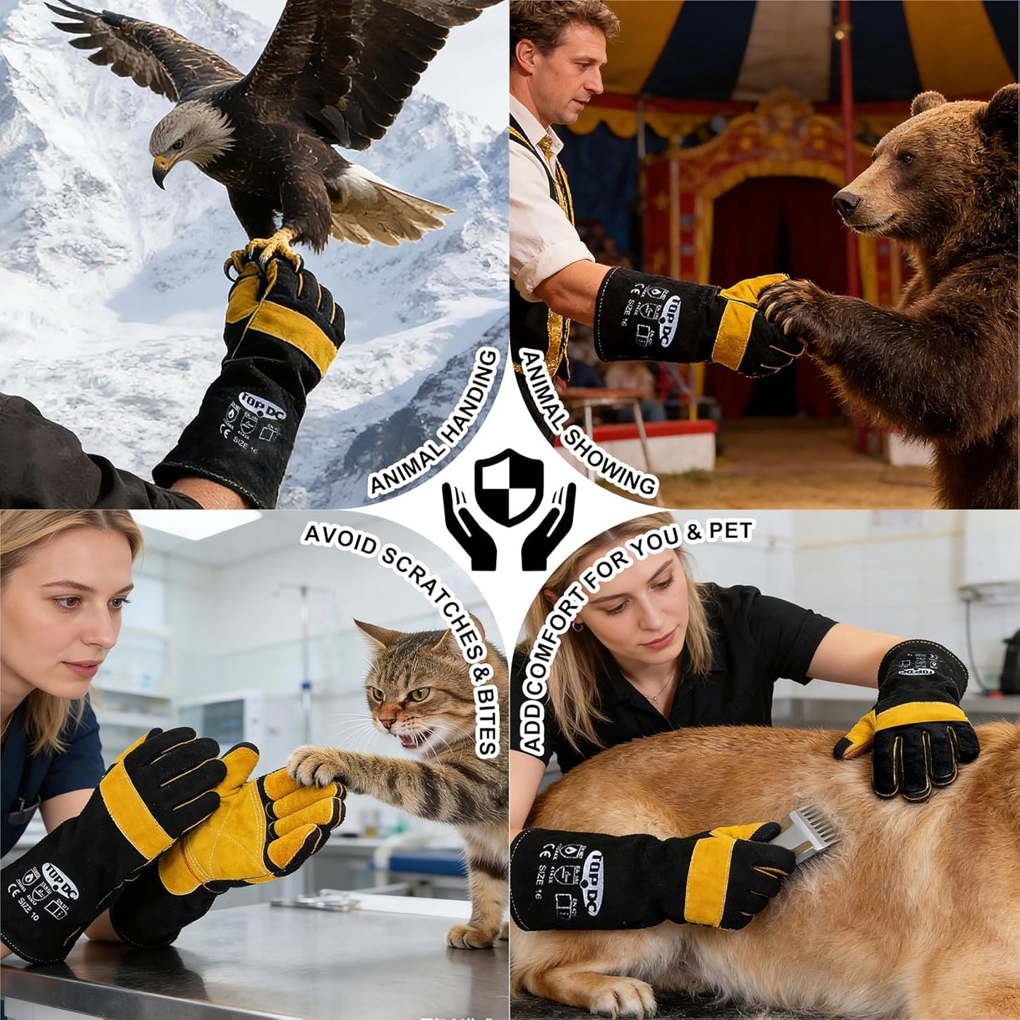 TOPDC Animal Handling Gloves, 16-Inch Bite Resistant & Scratch Proof Arm Sleeves for Dog Cat Grooming, Training, and Vet Visits (Black)