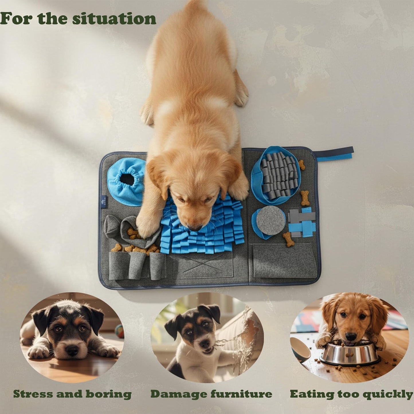 Snuffle Mat for Dogs, M Size Blue Interactive Dog Sniffing Pad, Non-Slip Puzzle Toy for Small Medium Breeds, Washable Foraging Mat for Boredom Anxiety Relief