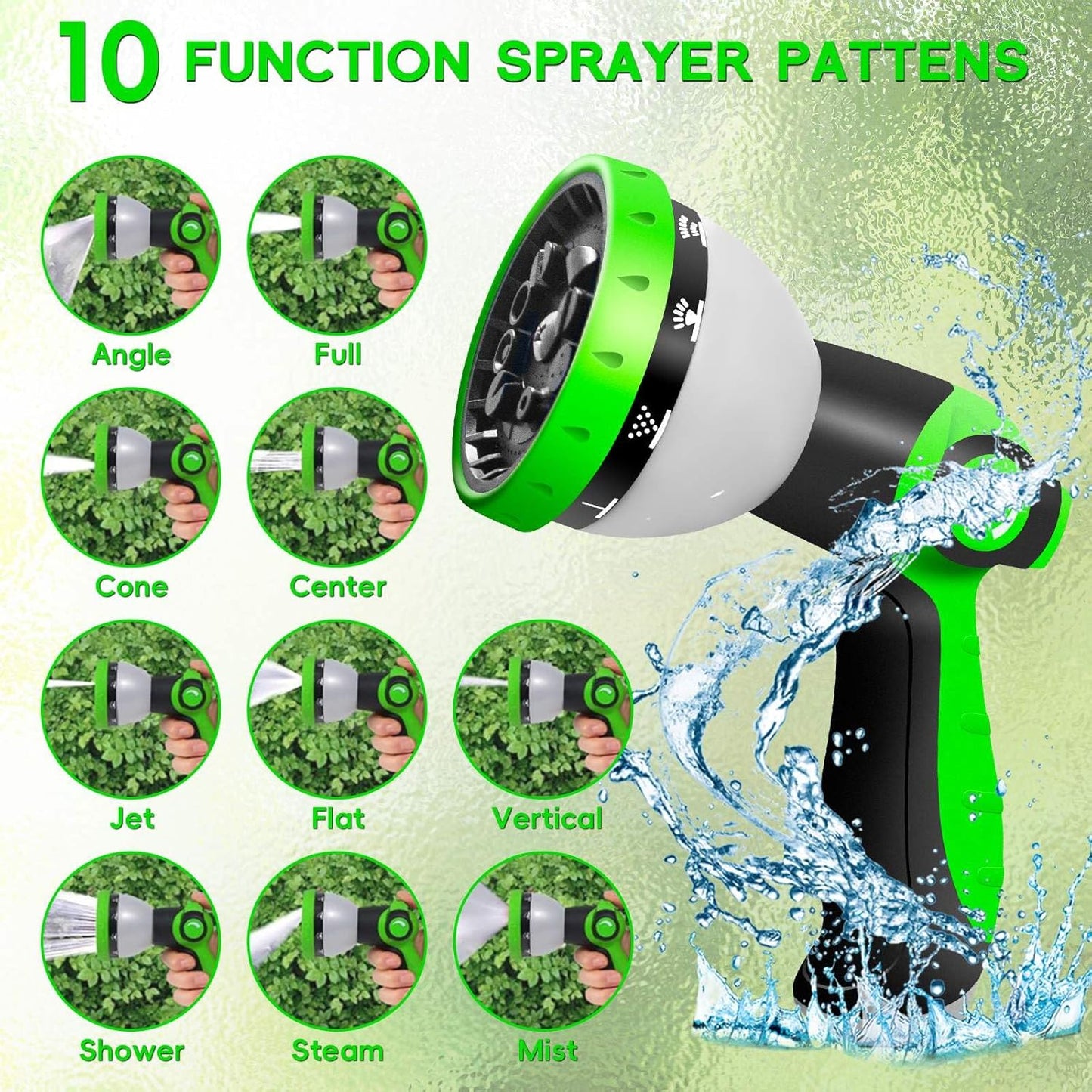 Garden Hose 50 FT, NON-EXPANDABLE Heavy-Duty Flexible & Lightweight Water Hose with 10-Function Nozzle, No-Kink, Leak-Proof Super Fabric, Solid Fittings for Lawn, Car, Outdoor (Black Blue)