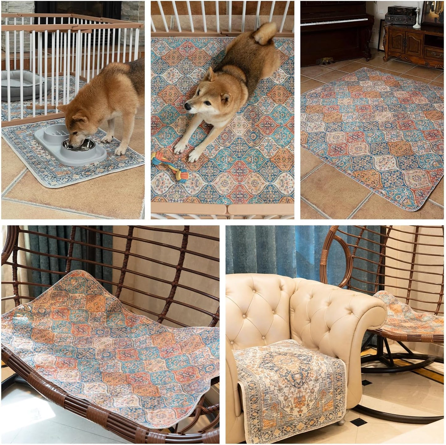 nunubaby Washable Pee Pads for Dogs, Stylish, Non-Slip and Leak-Proof Pee Pads. Reusable Potty Pads for Dogs for Crates and Floors.(Beige/Multi, 24" x48" )
