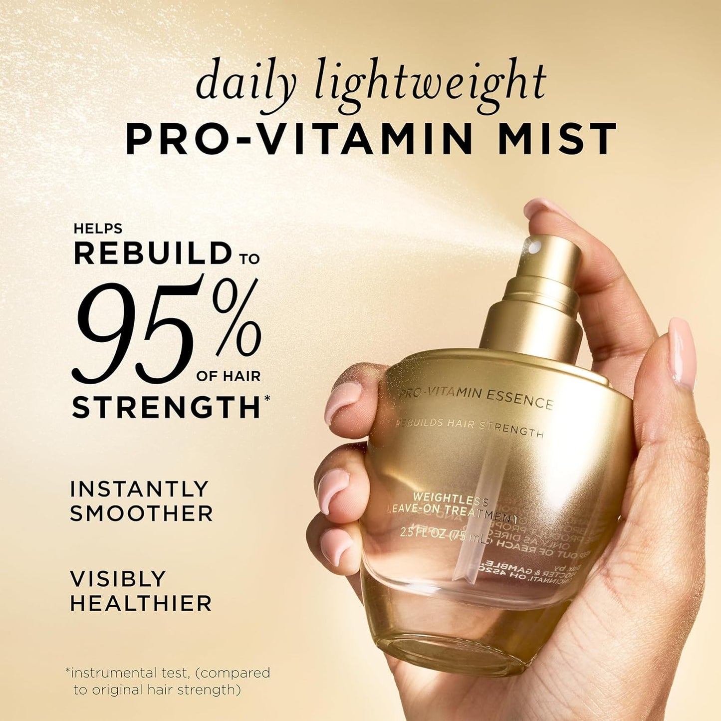 Pantene Pro-Vitamin Essence, Daily Repair Mist, Weightless Leave-On Treatment Strengthens & Rebuilds Damaged Hair, Reduces Breakage, 2.5 Fl Oz