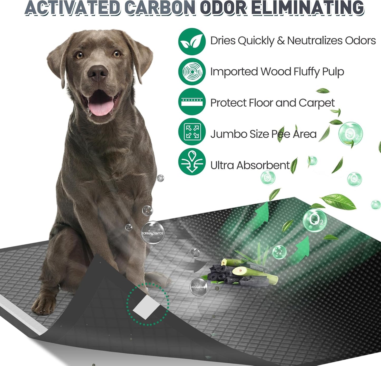 Boscute Charcoal Super Absorbency Puppy Pads, Activated Carbon Odor-Control XXXL 36"x36" Leak-Proof Pet Training Pee Pads, Disposable Potty Pads for Dogs Cats, Rabbits