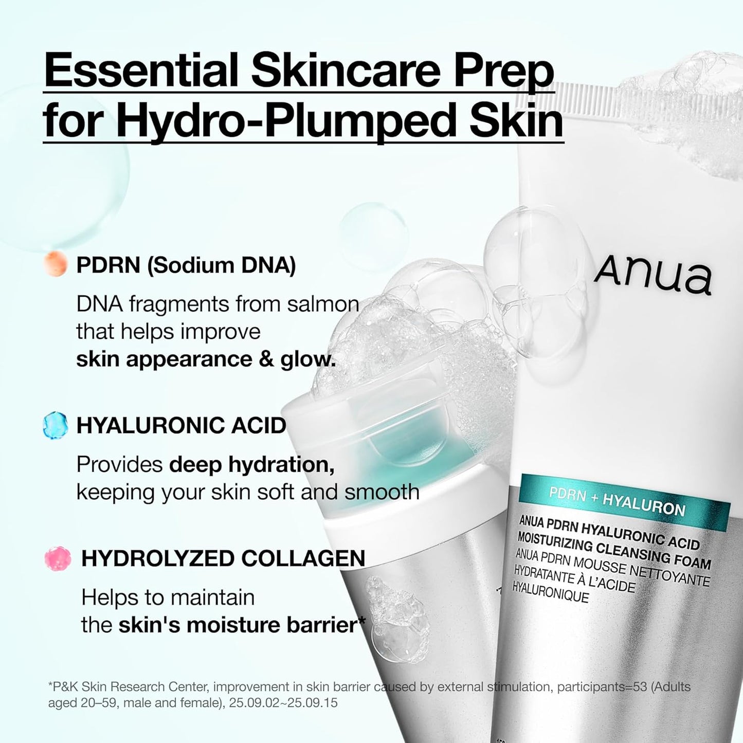 ANUA PDRN Hyaluronic Acid Moisturizing Cleansing Foam, Hydrating Facial Cleanser for Dry Skin, Daily Gentle Face Wash with Salmon DNA, Balancing & Pore Care, Korean Skincare (5.07 fl oz)