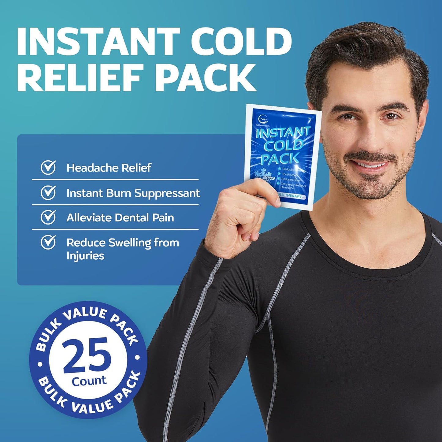 25 Pack Instant Ice Cold Pack (6” x 4.5”) - Disposable Instant Ice Packs for Injuries | Cold Compress Ice Pack for Pain Relief