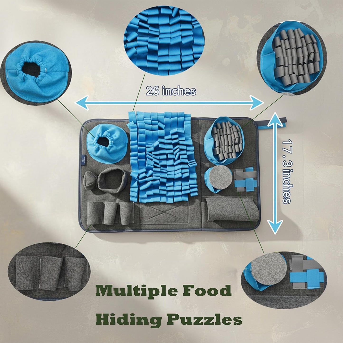 Snuffle Mat for Dogs, M Size Blue Interactive Dog Sniffing Pad, Non-Slip Puzzle Toy for Small Medium Breeds, Washable Foraging Mat for Boredom Anxiety Relief