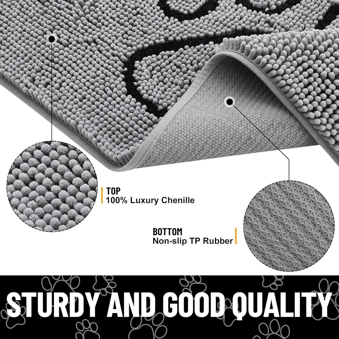 Smiry 2 Piece Dog Door Mat for Muddy Paws, Absorbent Dirt Trapper Non Slip Quick Dry Washable Chenille Mat for Mud Dogs, Entry Rug for Indoor and Outdoor (30x20 Inches, Grey)