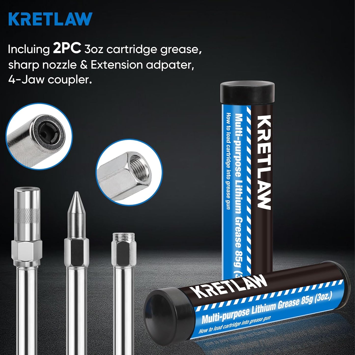 Mini Grease Gun (3000PSI) with Double 3oz Cartridge Grease and 12'' Flex Hose, Reinforced Coupler for Automotive,Marine
