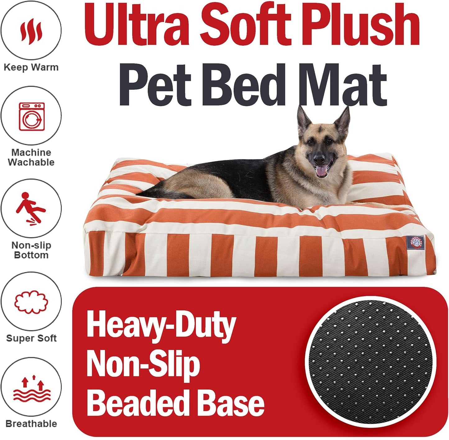 Majestic Pet Rectangle Large Dog Bed Washable – Non Slip Comfy Pet Bed – Dog crate Bed with Removable Washable Cover – Dog Kennel Bed for Sleeping - Dog Bed X-Large Breed 50x42x5 Inch – Burnt Orange