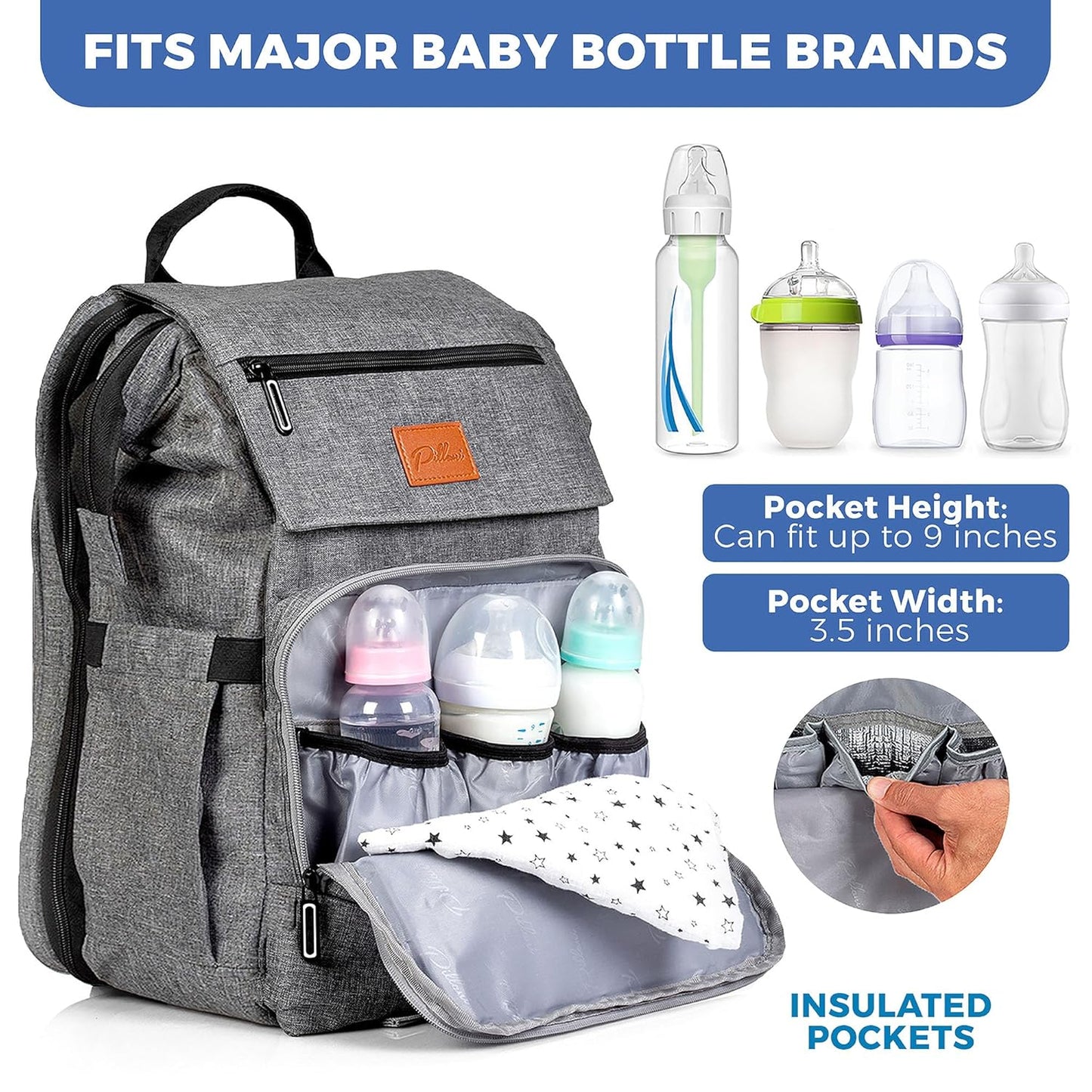 PILLANI Baby Diaper Bag Backpack - Baby Bags for Girls & Boys, Large Waterproof Diaper Backpack - Baby Shower Gifts & Registry Must Haves - Travel Diaper Bags with Changing Pad - Stuff for Newborn