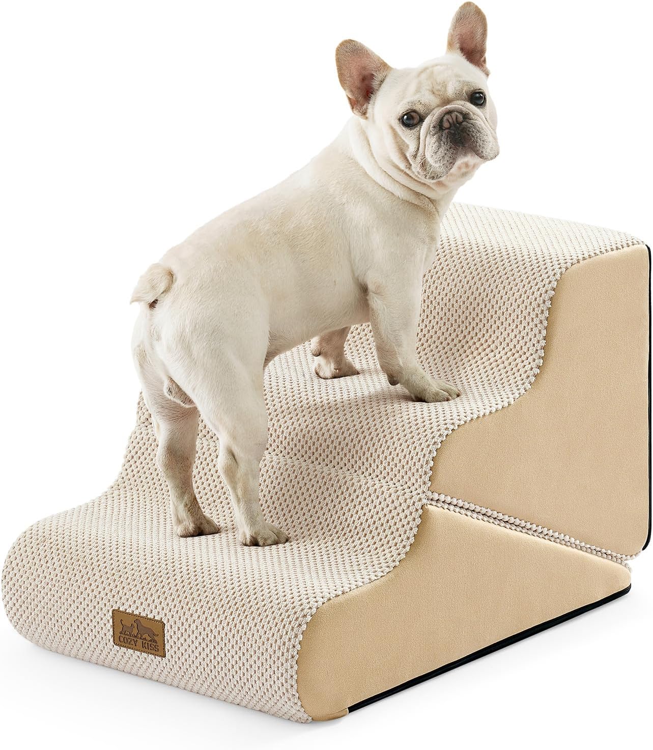 Dog Stairs for Small Dogs, 3-Step 2 in 1 Transformable Pet Stairs for Couch and Bed, 15.7" H Dog Steps for Old Cats, Puppy, Small Dogs (Beige, 15.7x22.4x15.7 in, 3.0)