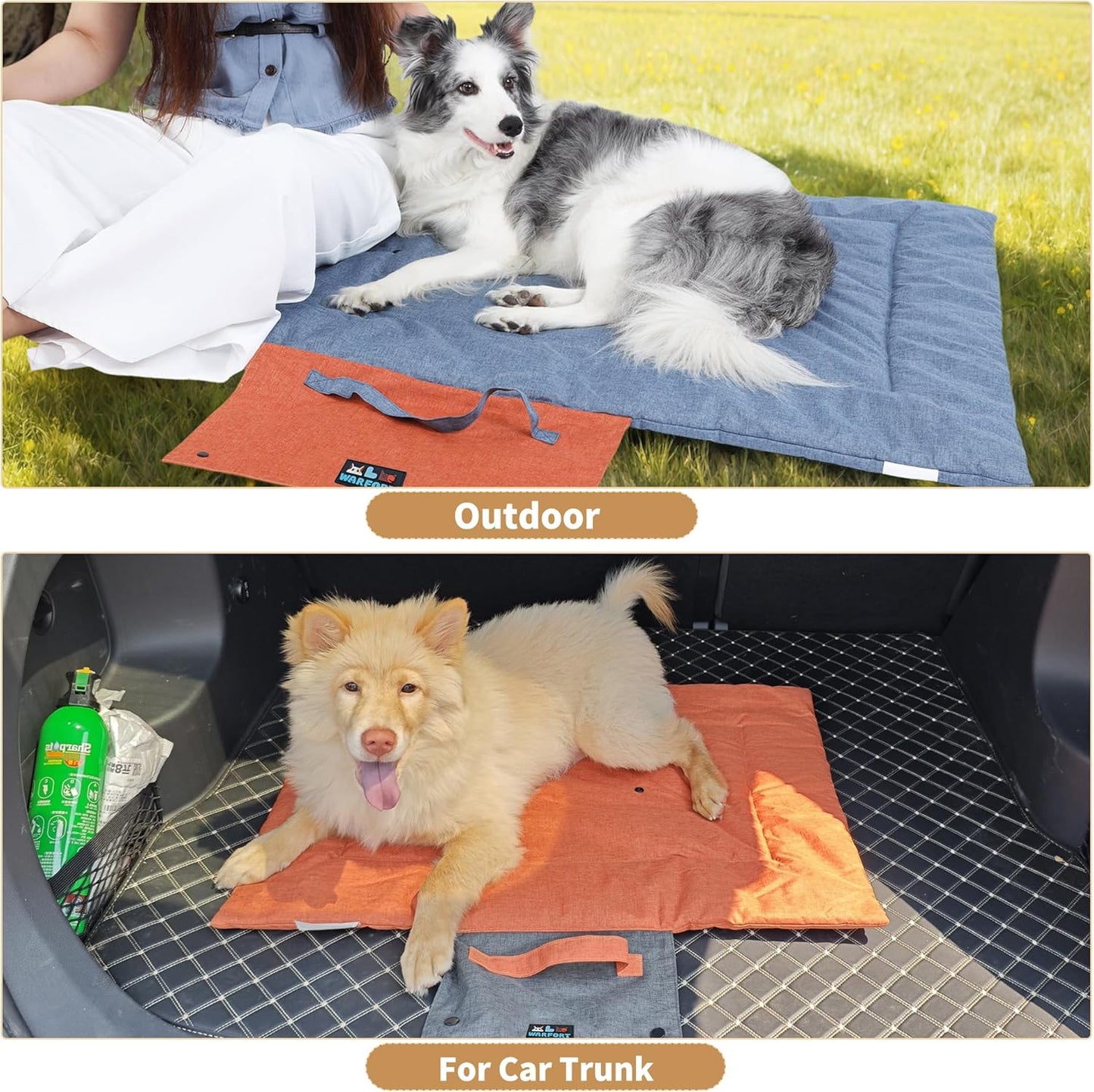 Outdoor Foldable Dog Mat Durable Teflon-Coated Oxford Material Waterproof Thin Dog pad Travel-Friendly Machine Washable Design for Camping/Car (Blue, Small (27.6 * 19.7 * 1.57 in))