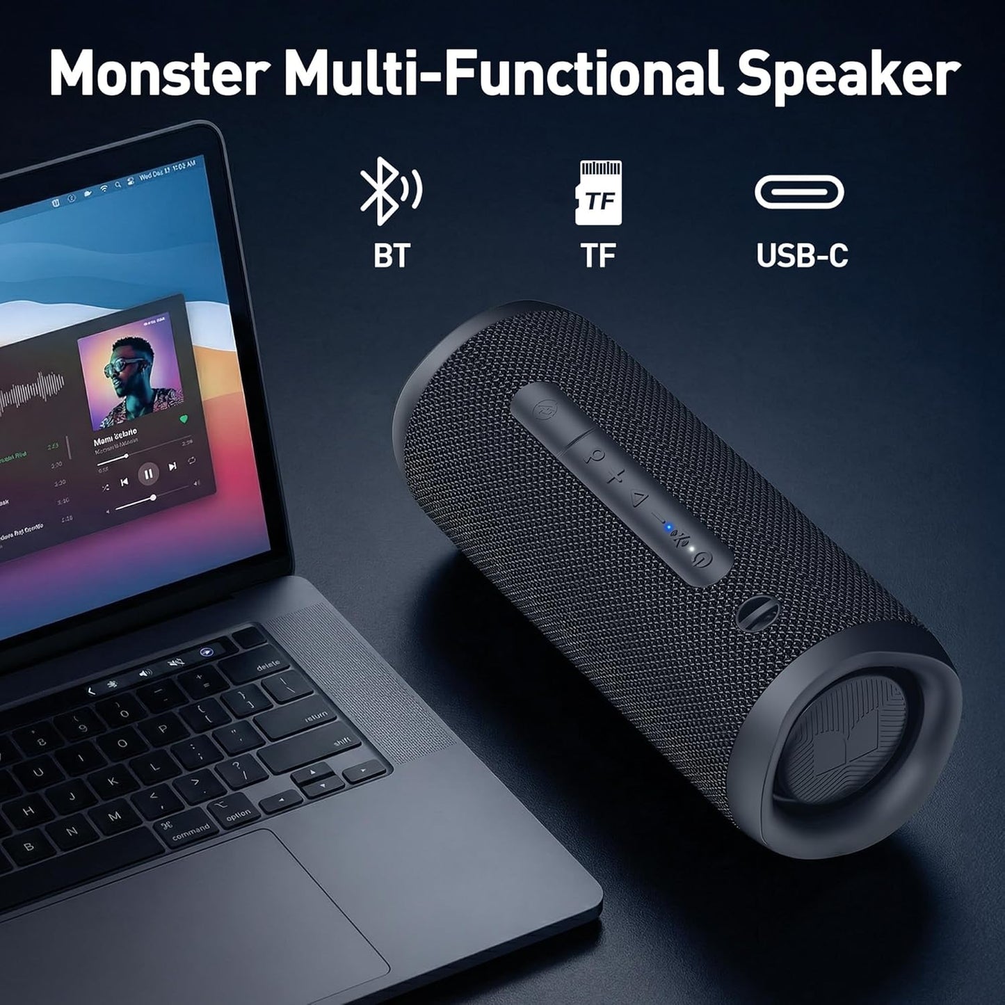 Monster Bluetooth Speaker, Wireless Portable Outdoor Bluetooth Speakers, 60W True Wireless Stereo IPX8 Waterproof, Dual PairingBluetooth 5.4 Built-in Mic, Outdoor Speaker