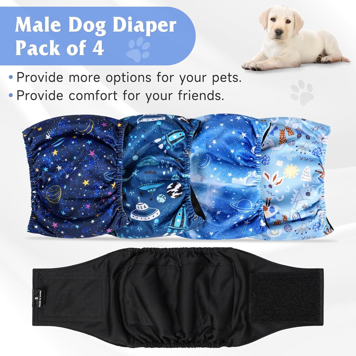Washable Belly Bands for Male Dogs (Pack of 4), Dog Belly Band Male, Male Dog Diapers Reusable, Washable Dog Belly Wrap, Small