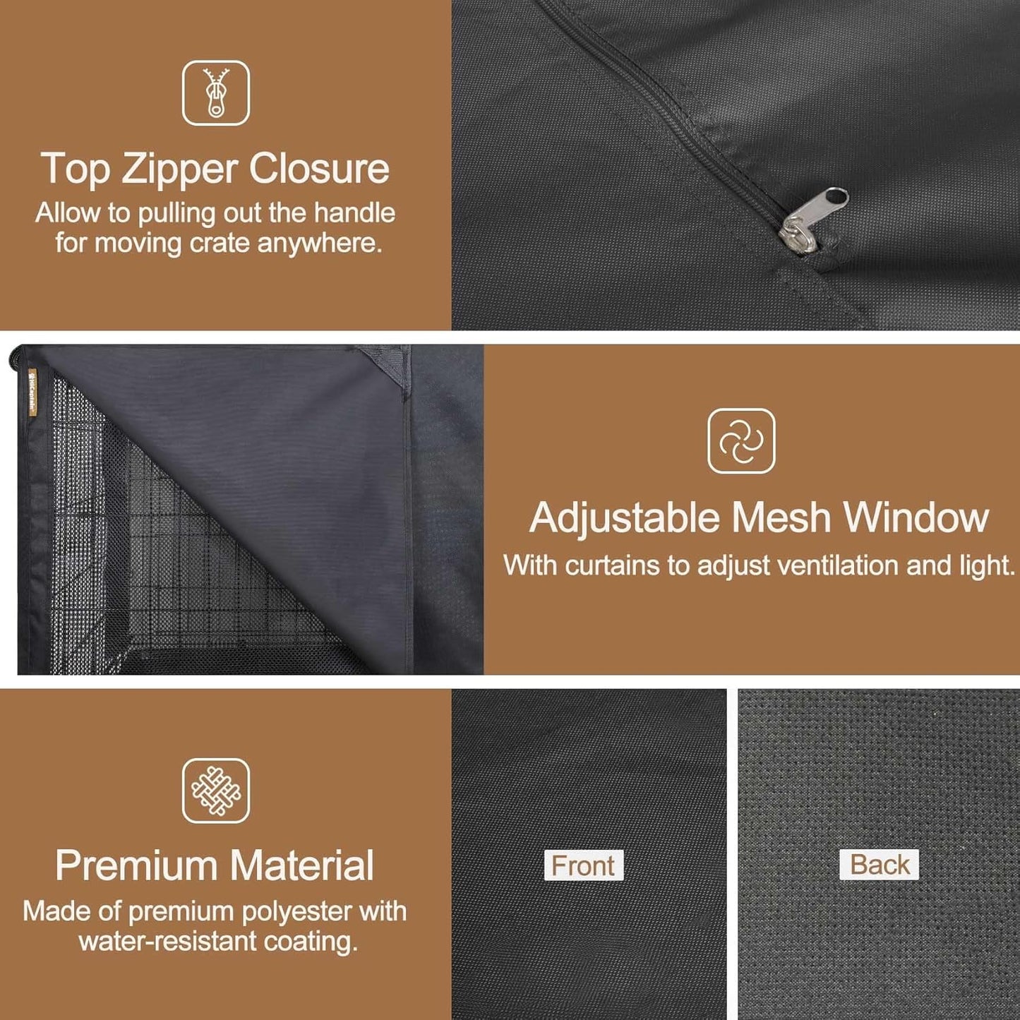 HiCaptain Breathable Dog Crate Cover 30 Inch, Durable Heavy Duty Kennel Cover, Dual Zippered Panels, Windproof Waterproof UV-Resistant(Black)