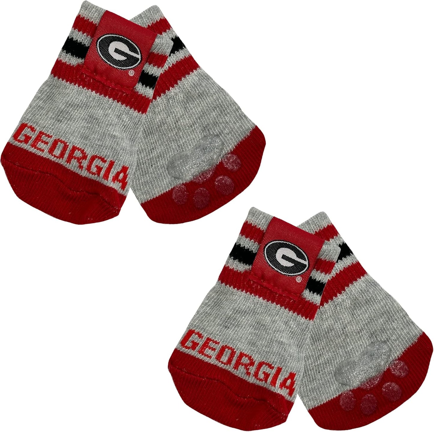 NCAA Georgia Bulldogs Anti Slip Dog Socks with Elastic Ribbed Top, Size Medium/Large. Indoor/Outdoor Socks, Best Dog Paw Protector, 2 Pairs of Pet Socks with Your Favorite Collegiate Sports Team