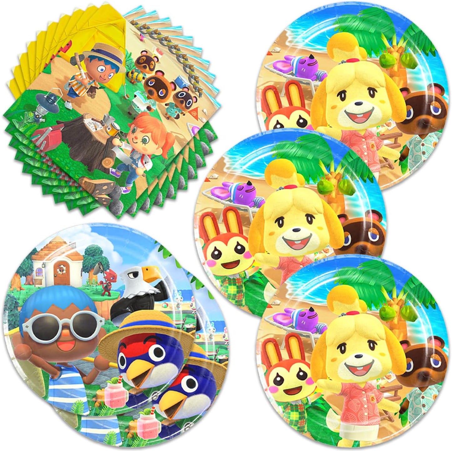 Animal-Crossing Party Supplies 40pck include 20 plates, 20 napkins for the Animal Crossing birthday party decoration