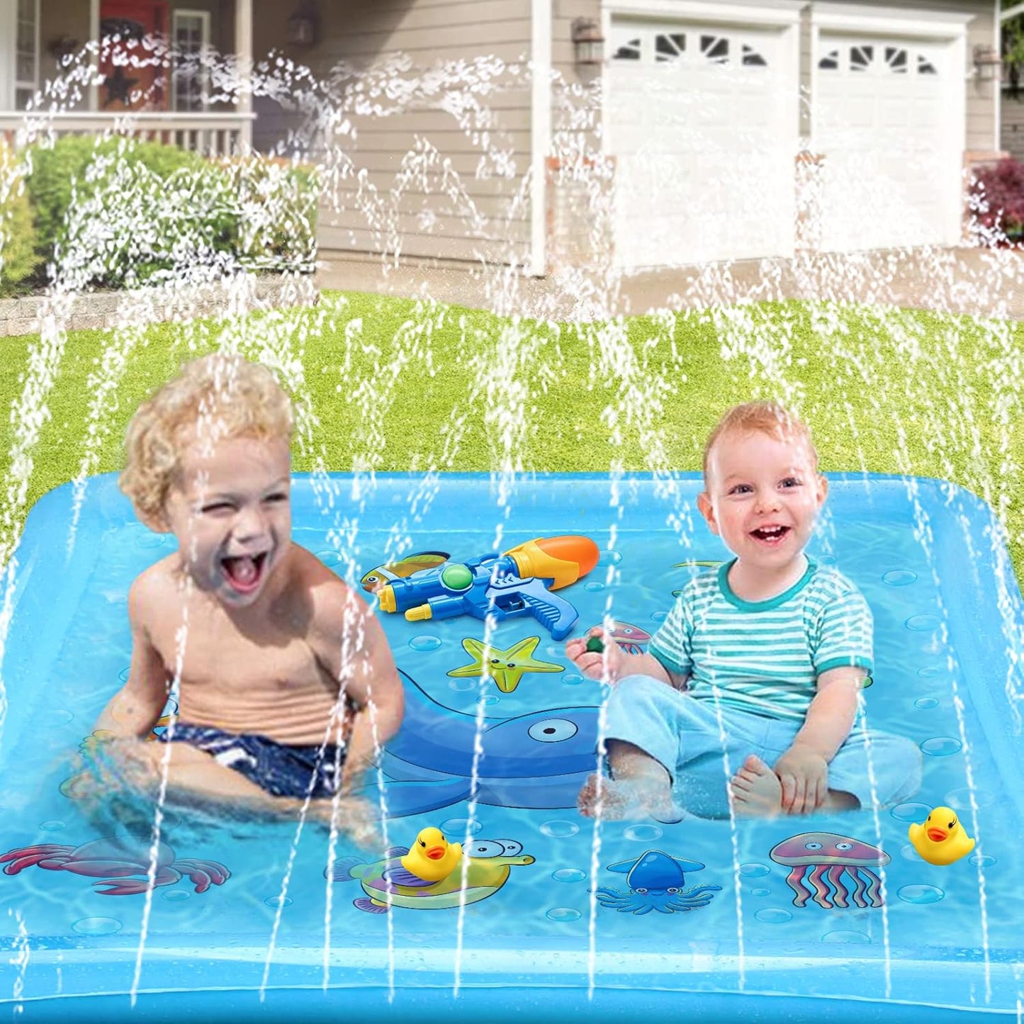 Growsland Splash Pad for Toddlers, Outdoor Sprinkler for Kids, 67" Summer Water Toys Inflatable Wading Baby Pool Fun Gifts for 3 4 5 6 7 8 9 Years Old Boy Girl Backyard Garden Lawn Outdoor Games