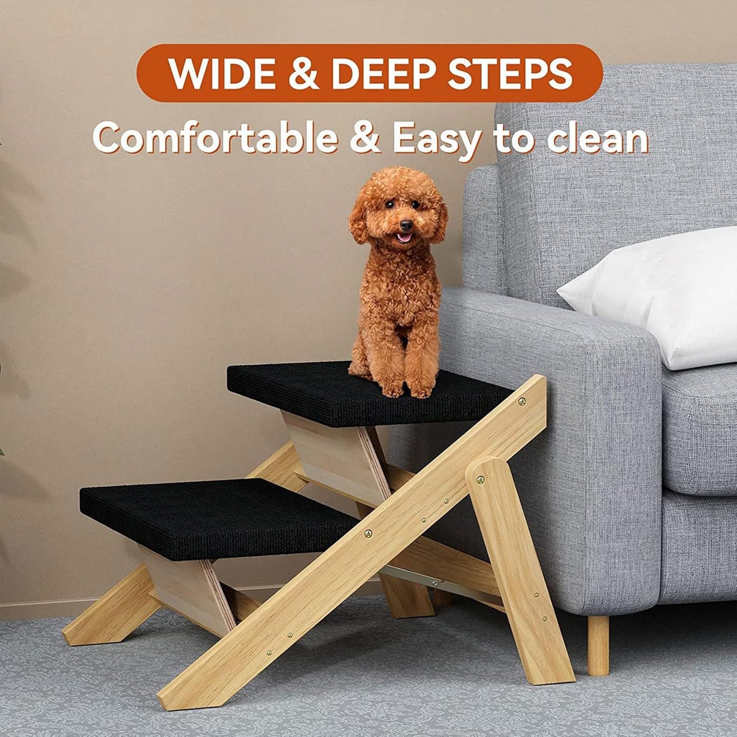 High Bed Stairs, Folding 2 in 1 Pet Bed Ramp, Non Slip Dog Bed Ladder, Easy Climbing Puppy Ramp Steps, Strong Bearing Capacity Pet Staircase, Durable Dog Ramp Aid for High Bed Climbing Indoor