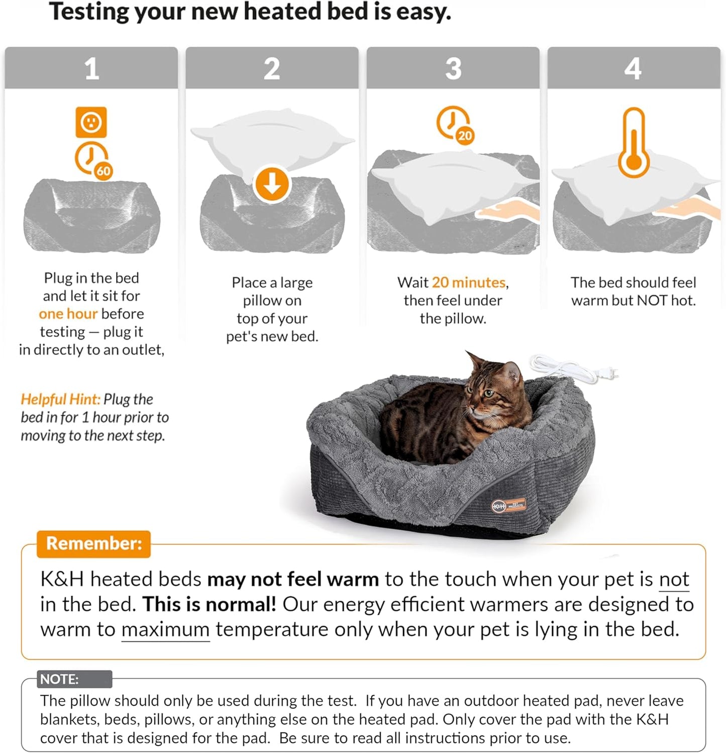 K&H Pet Products Thermo-Pet Lounge Sleeper Indoor Heated Pet Bed for Cats & Dogs, Bolstered Warm Calming Pillow Bed, Waterproof Heated Pad, Machine Washable, Safety Listed - Small 20.5 X 19.5in