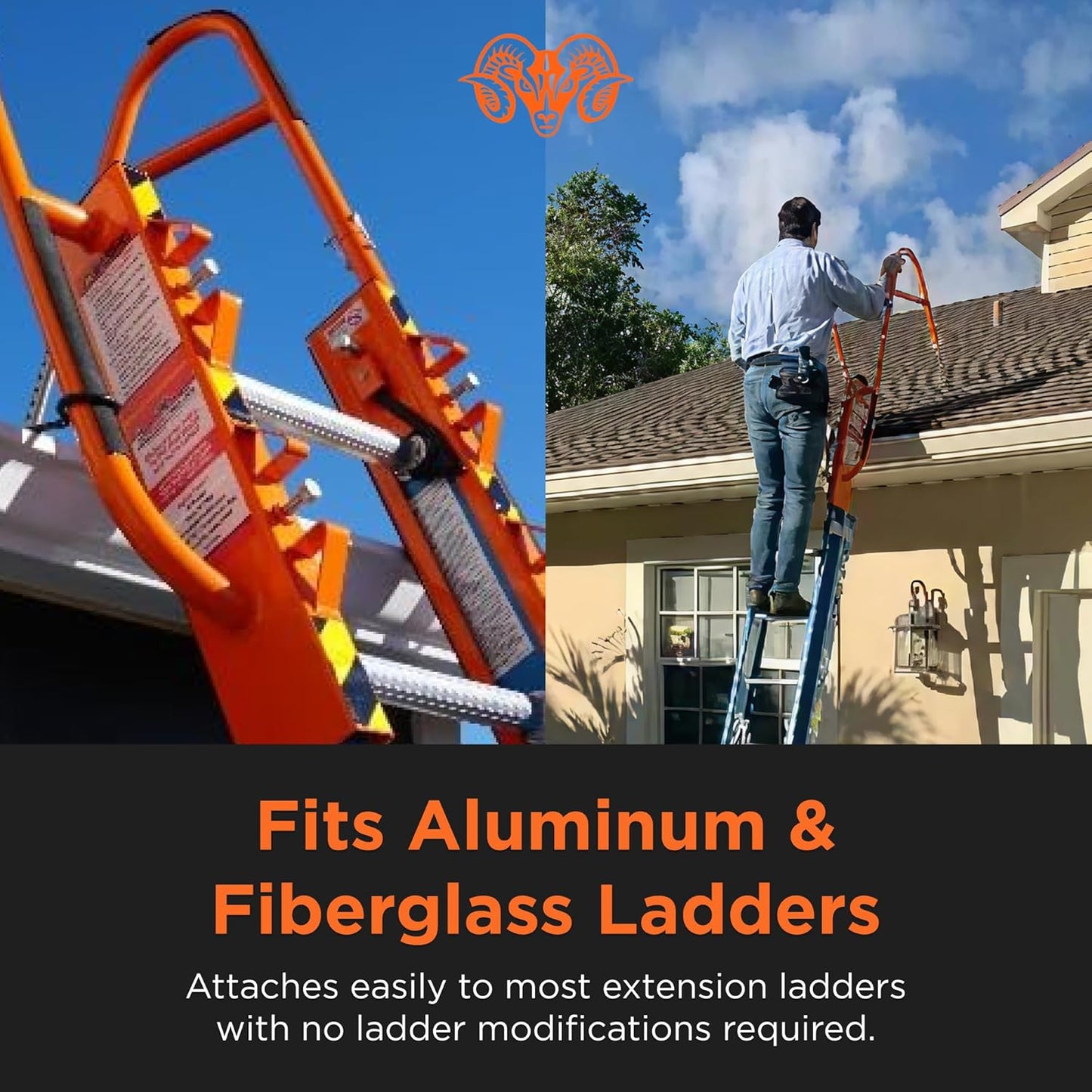 Bighorn Ladder Stabilizer for Roof Safety | Lightweight Aluminum | Easy Adjustable | Stabilizing & Secure | Gutter Clips/Hooks Included | Easy Access Handle Support | Fold for Transport & Storage