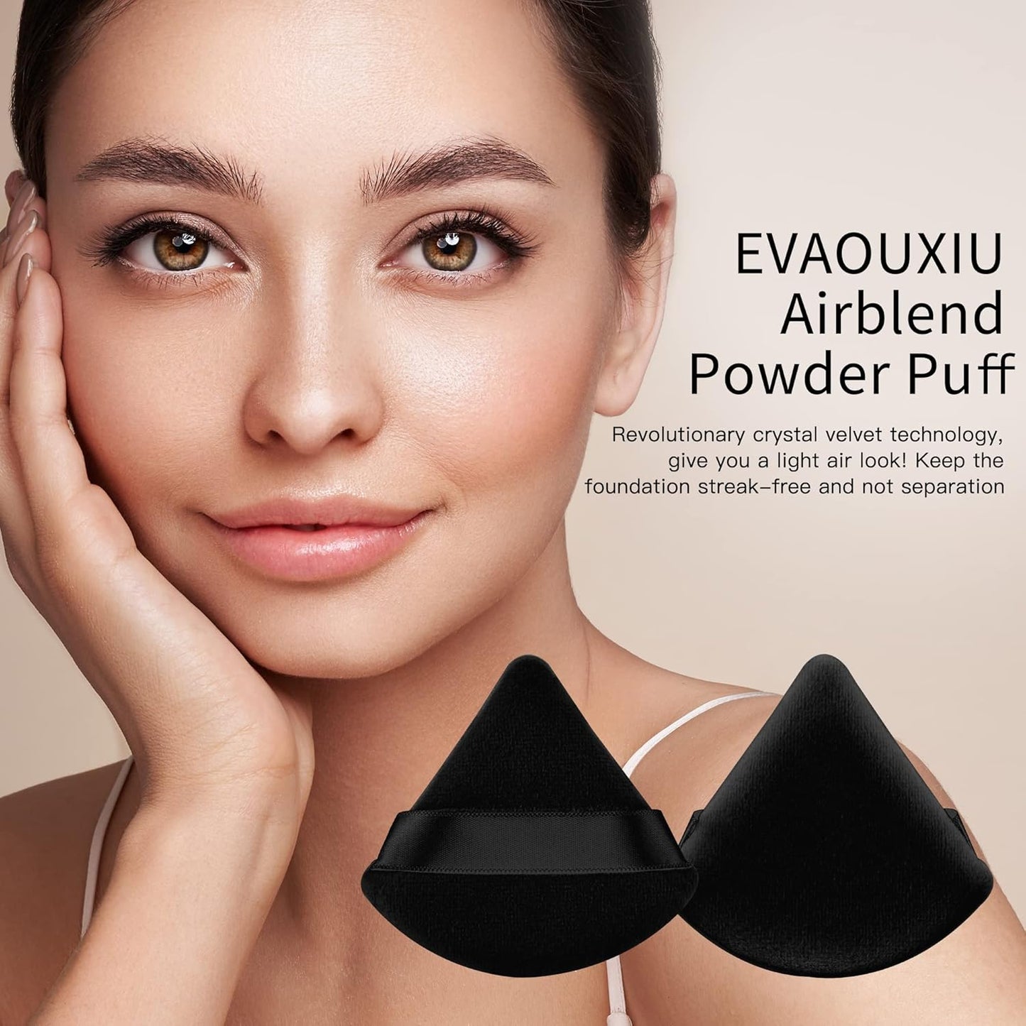2 Pcs EVAOUXIU Triangle Powder Puff for Face Powder, Soft Plush Setting Makeup Puff, Velour Cosmetic Foundation Blender Sponge Beauty Makeup Tools (Black)