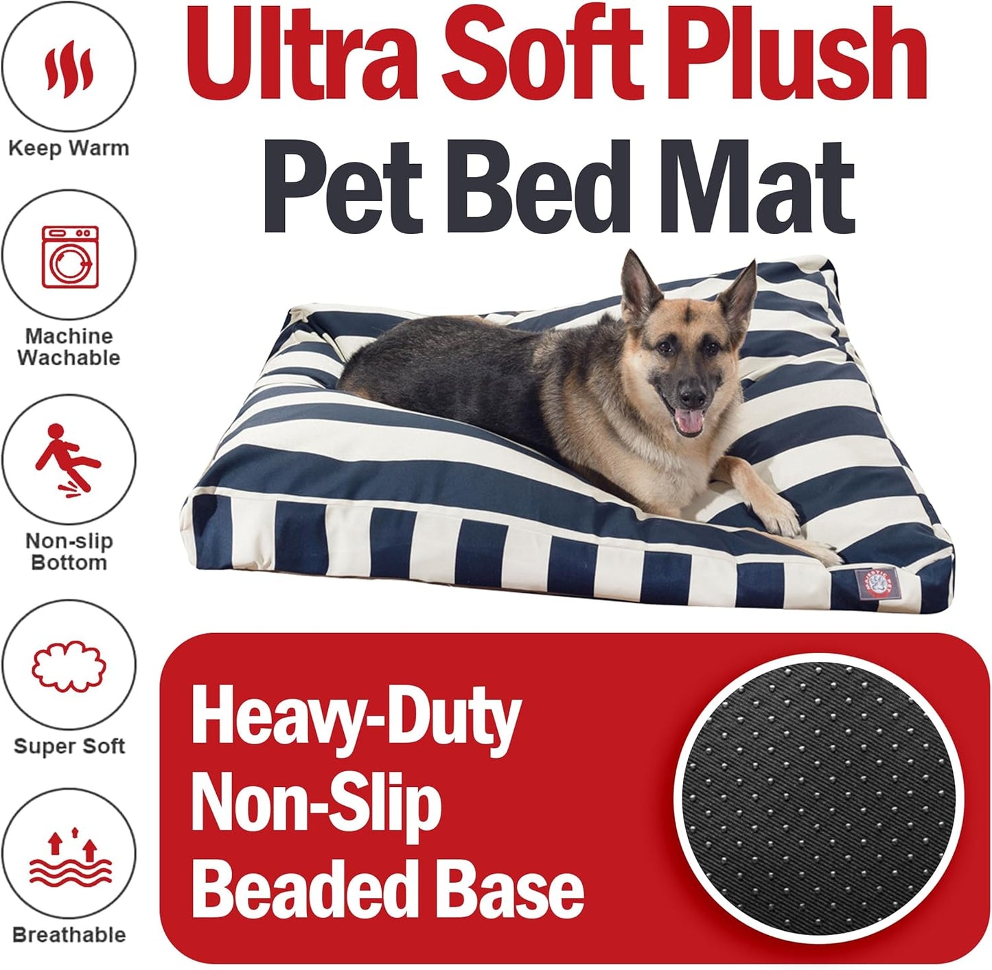 Majestic Pet Stripes Rectangle Large Dog Bed Washable – Non Slip Comfy Pet Bed – Dog Crate Bed with Removable Washable Cover – Dog Kennel Bed for Sleeping, Polyester Fiber, X-Large, Navy Blue