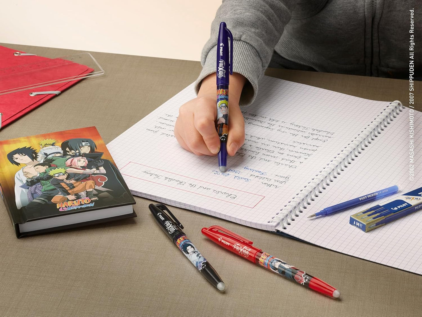 Pilot Frixion Heat/Friction Erasable Rollerball Pen FR7 Naruto Shippuden Limited Edition - Medium Line 0.7mm Tip Nib - Pillow Pack of 2 Pens - FriXion Ball + Clicker (Red)