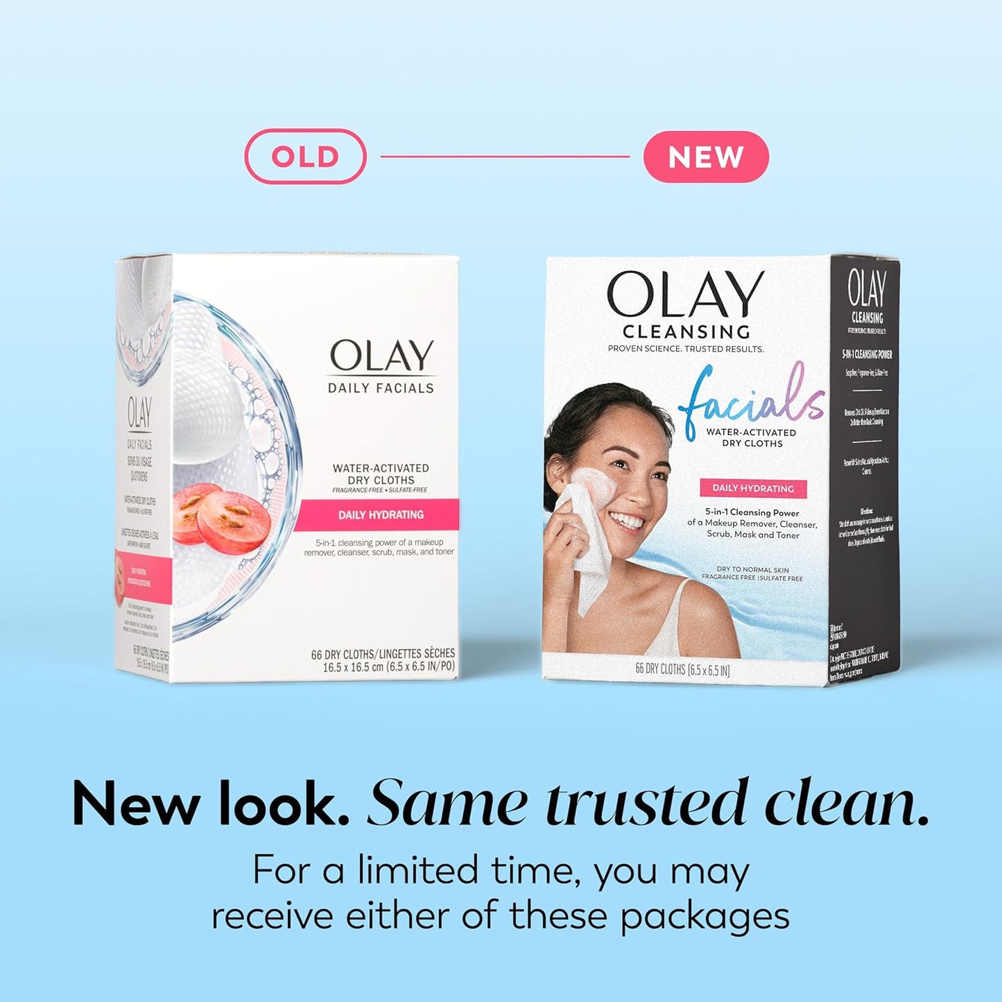 Olay Makeup Remover Wipes, Daily Facials Hydrating Face Cleanser for Normal to Dry Skin, Alcohol & Fragrance Free, Soft Face Wash Towels, Travel Essentials for Women, Convenient Dry Cloths, 66 ct