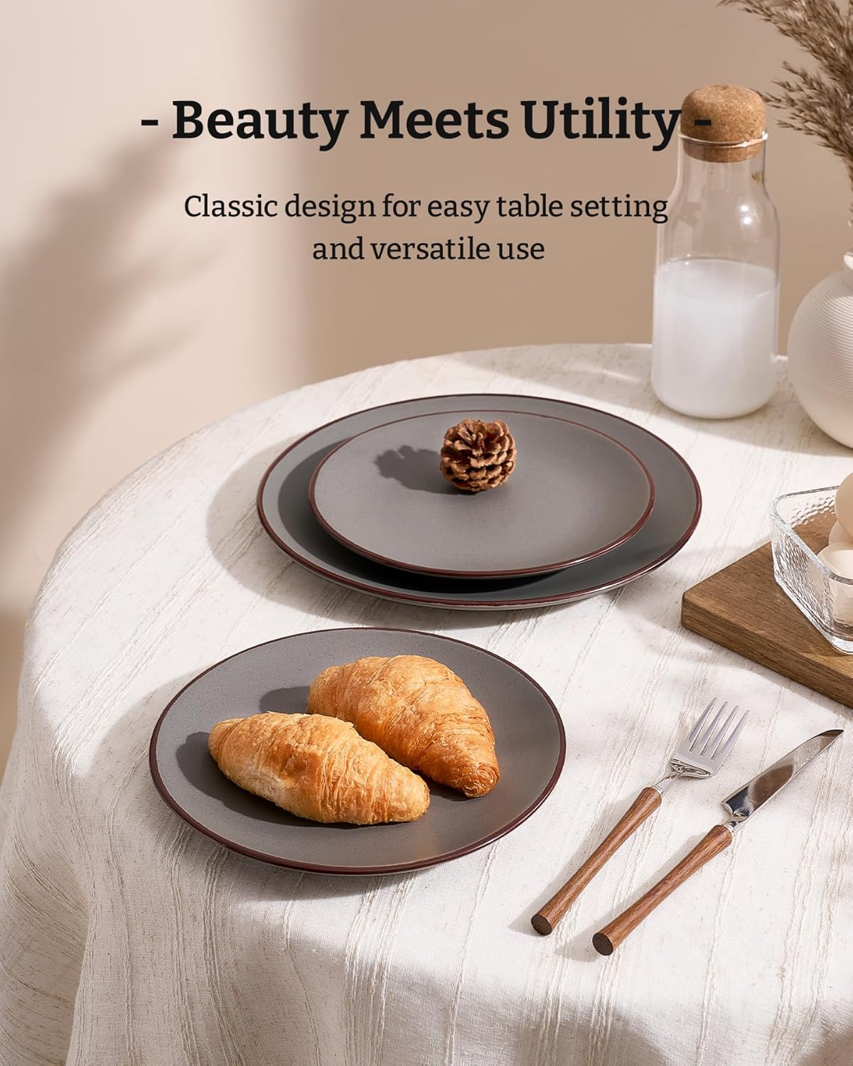 Famiware Venus Plates and Bowls Sets, 12 Pieces Stoneware Speckled Dinnerware Dishes Set for 4, Matte Dark Gray - Microwave & Dishwasher Safe, Modern Minimalist, for Everyday Meals & Formal Dining