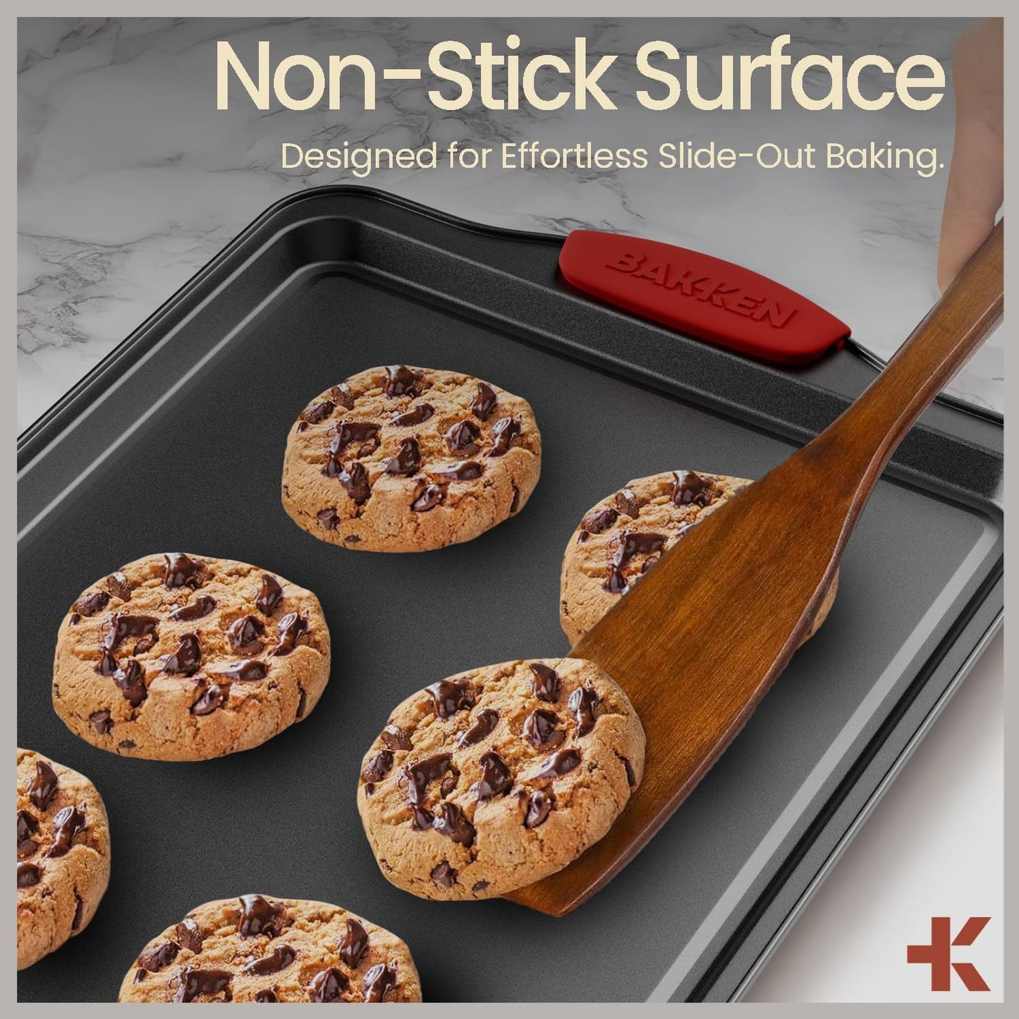 6-Piece Nonstick Gray Marble Coated Bakeware Set - Professional Quality Carbon Steel Pans with Silicone Handles - Ideal for Oven, Refrigerator, Freezer - Dishwasher Safe