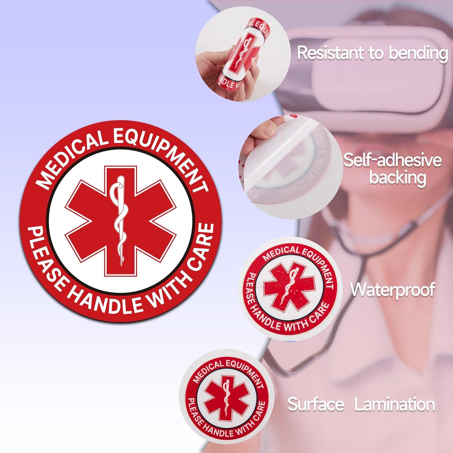 3PCS Medical Equipment Alert Luggage Sign Stickers, Waterproof Durable Fragile Medical Equipment Inside/Handle with Care Lables for Medical Supplies,Luggage, Cases, Boxes 3.9''X3.9''
