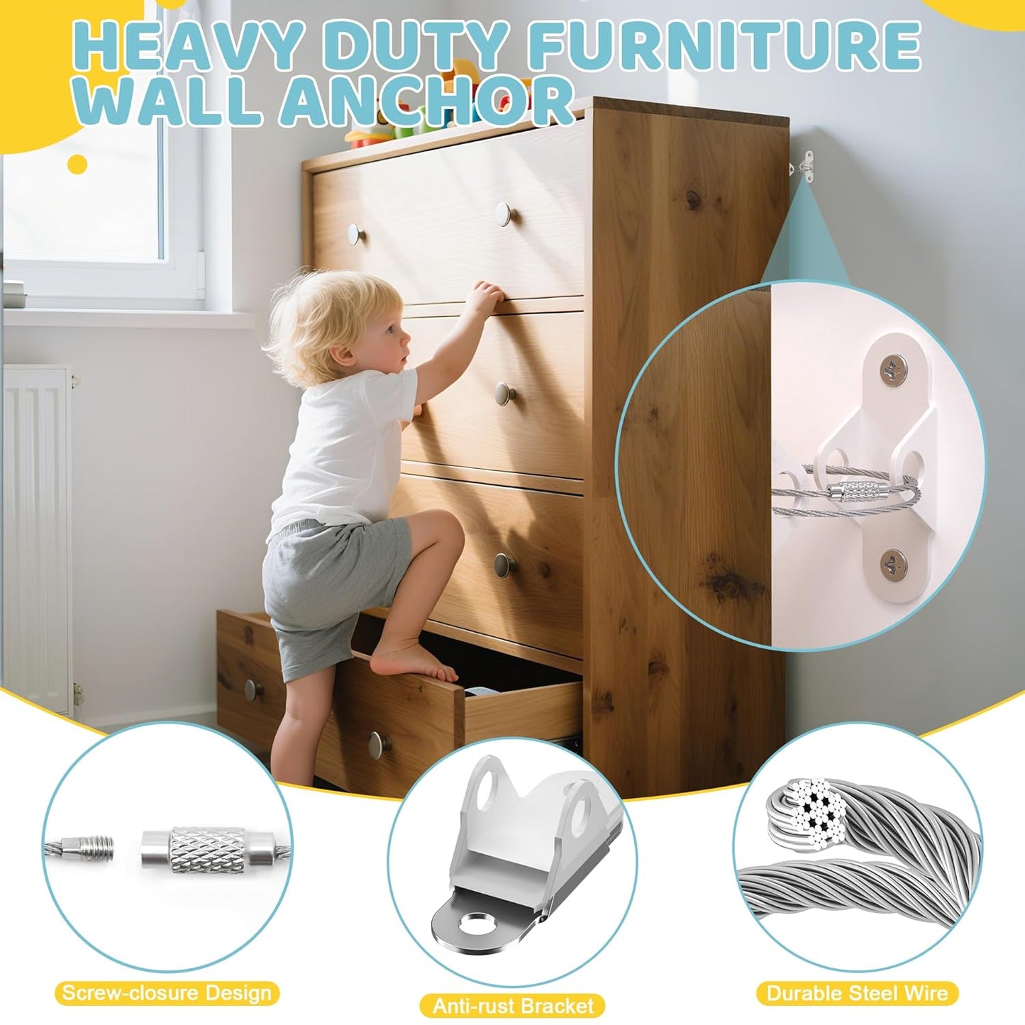 4our Kiddies 56 Pack Baby Proofing Kit, 6 Child Proof Cabinet Locks, 32 Outlet Covers, 6 Anti-Tip Furniture Anchors and 12 Corner Protectors, Child Safety Essentials to Protect Kids at Home