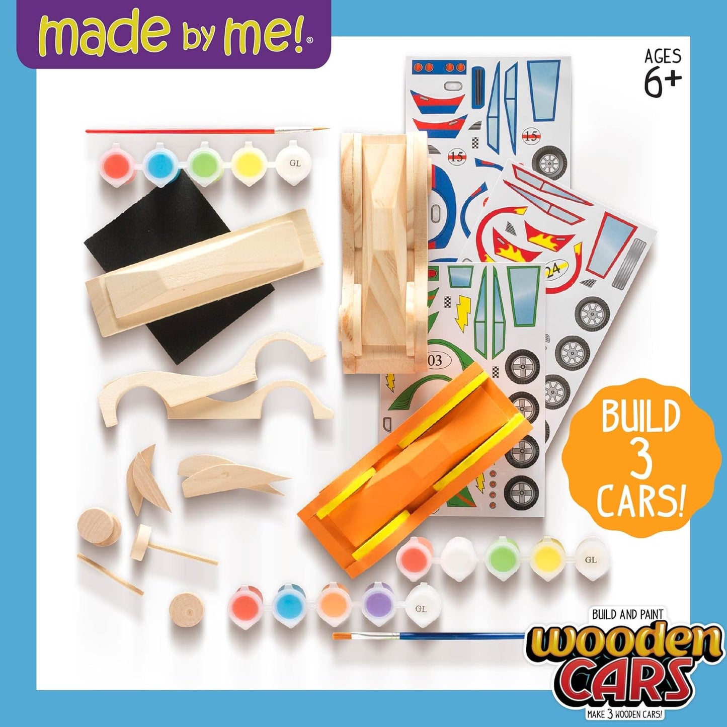Made By Me Build & Paint Your Own Wooden Toys, DIY Wood Craft Kit, Easy to Assemble, 3 Cars