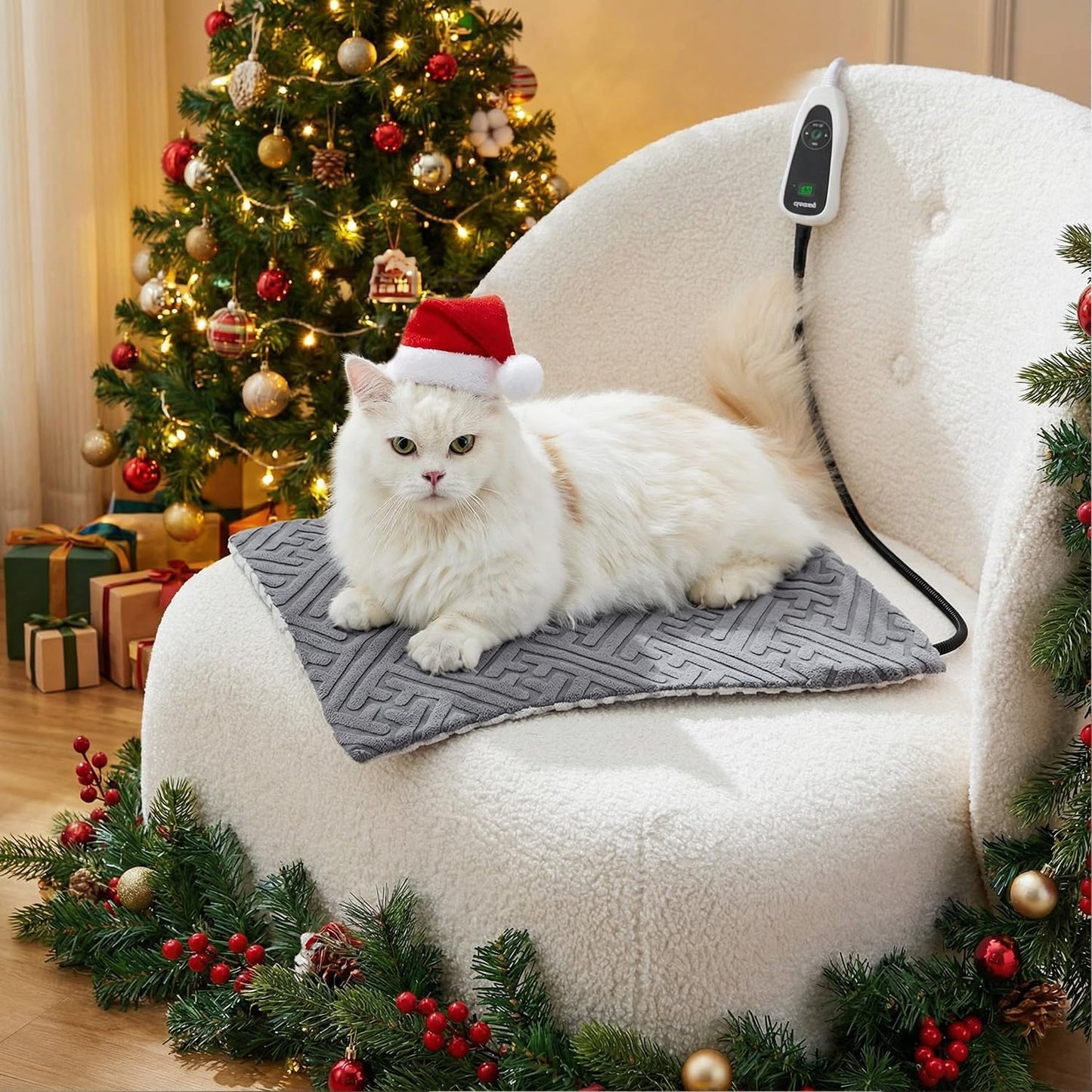 Cat Heating Pad - 11 Adjustable Temperature and 25 Timer Options, Heated Cat Bed Indoor with Chew-Resistant Cord for Small Dogs, 18x18 Inch
