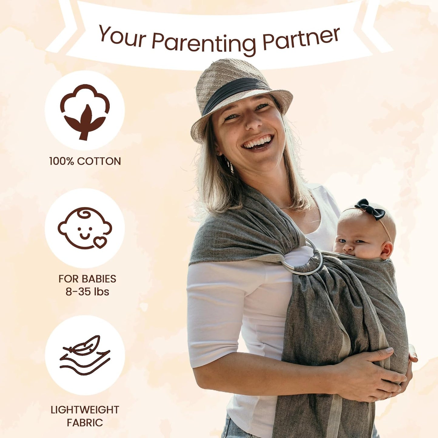 Hip Baby Wrap - Infant Wrap Carrier for Newborns & Toddlers - Soft Cotton Baby Wrap for Comfortable Babywearing - Ideal for Nursing and Infant Shower Gifts - Adjustable Baby Sling, 8-35 lbs - Midnight