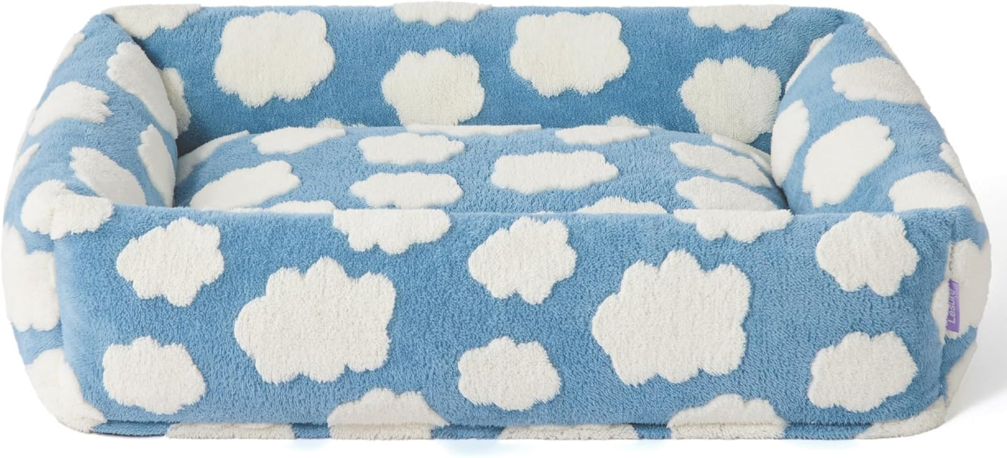 LE SURE Cute Dog Bed for Large Dogs - Washable Pet Beds,Cozy Rectangle Orthopedic Sofa with Jacquard Shaggy Plush & Anti Slip Bottom,36x27x8inches