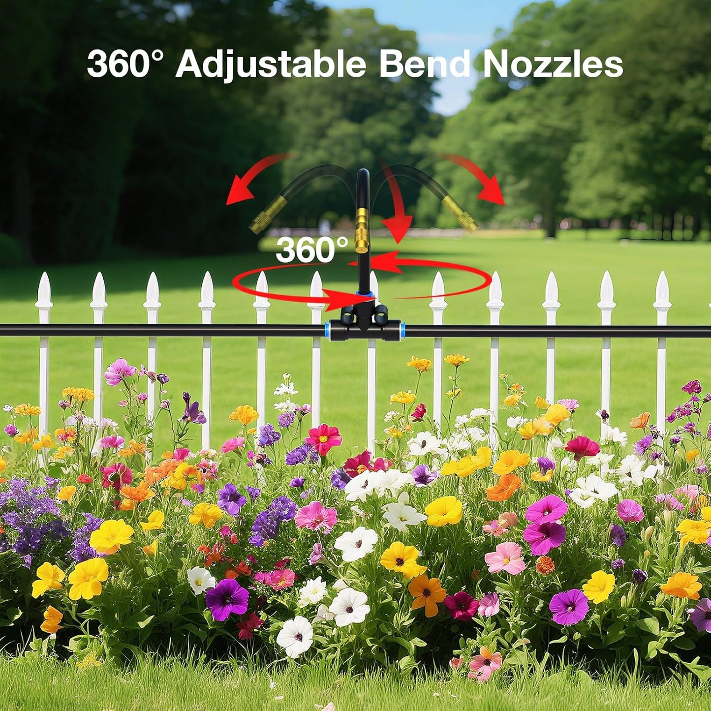 MIXC 100Ft 1/4" Drip Irrigation System,2026-Upgrade Garden Irrigation Kit with 16pcs Adjustable Copper Nozzles,Automatic Atomizing Watering Sprinkler System for Outdoor,Raisedbed,Lawn,Greenhouse