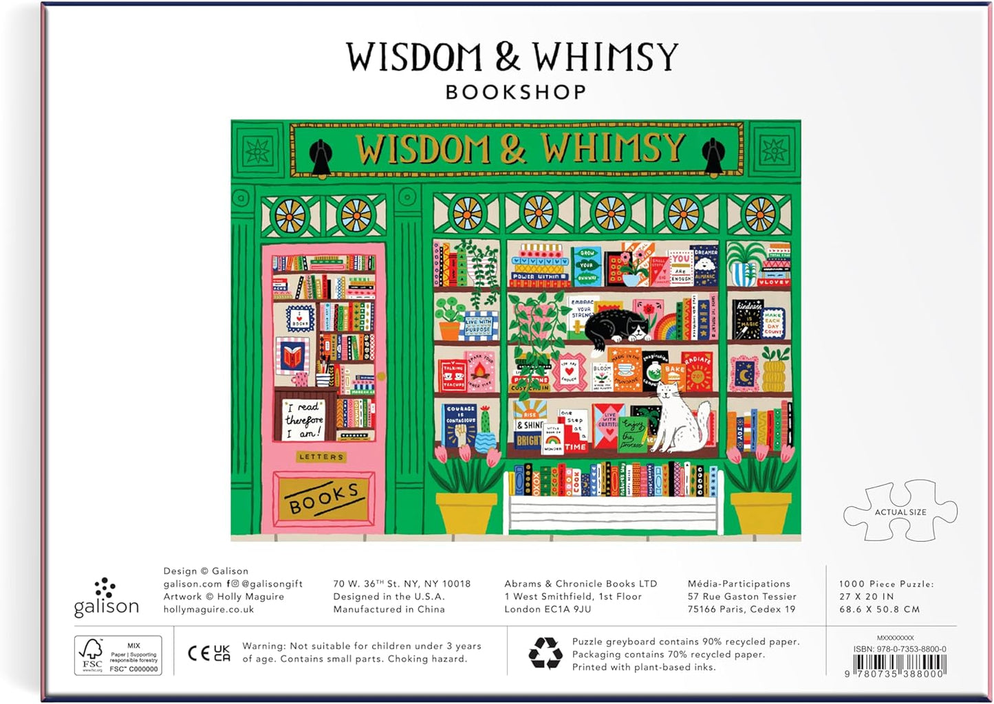 Galison Wisdom & Whimsy – 1000 Piece Foil Jigsaw Puzzle Featuring Beautiful Artwork of A Bookshop Scene