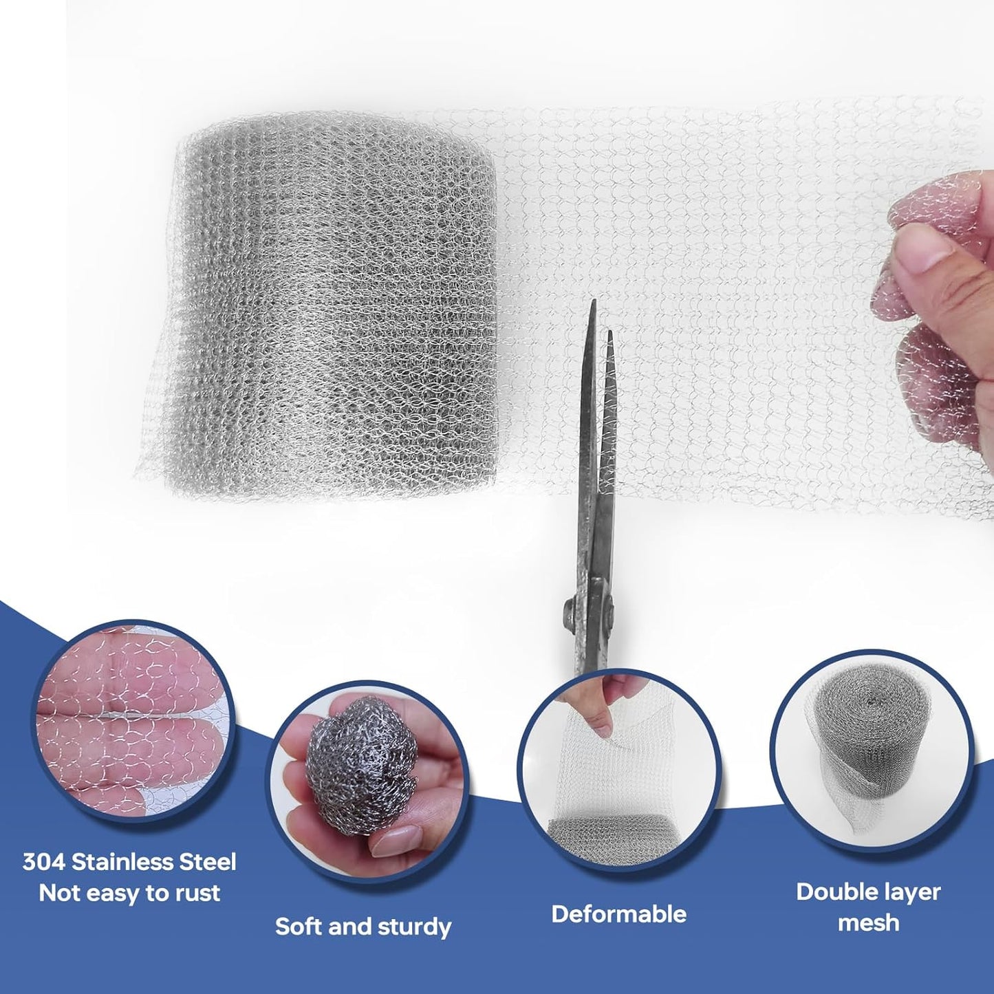 Wire Mesh Hole Fill Fabric 5” X 36 Ft, Wire Mesh for Mice Control DIY and Garden House, 304 Stainless Steel Gap Hole Blocker, Flexible Stretchy Hardware Cloth